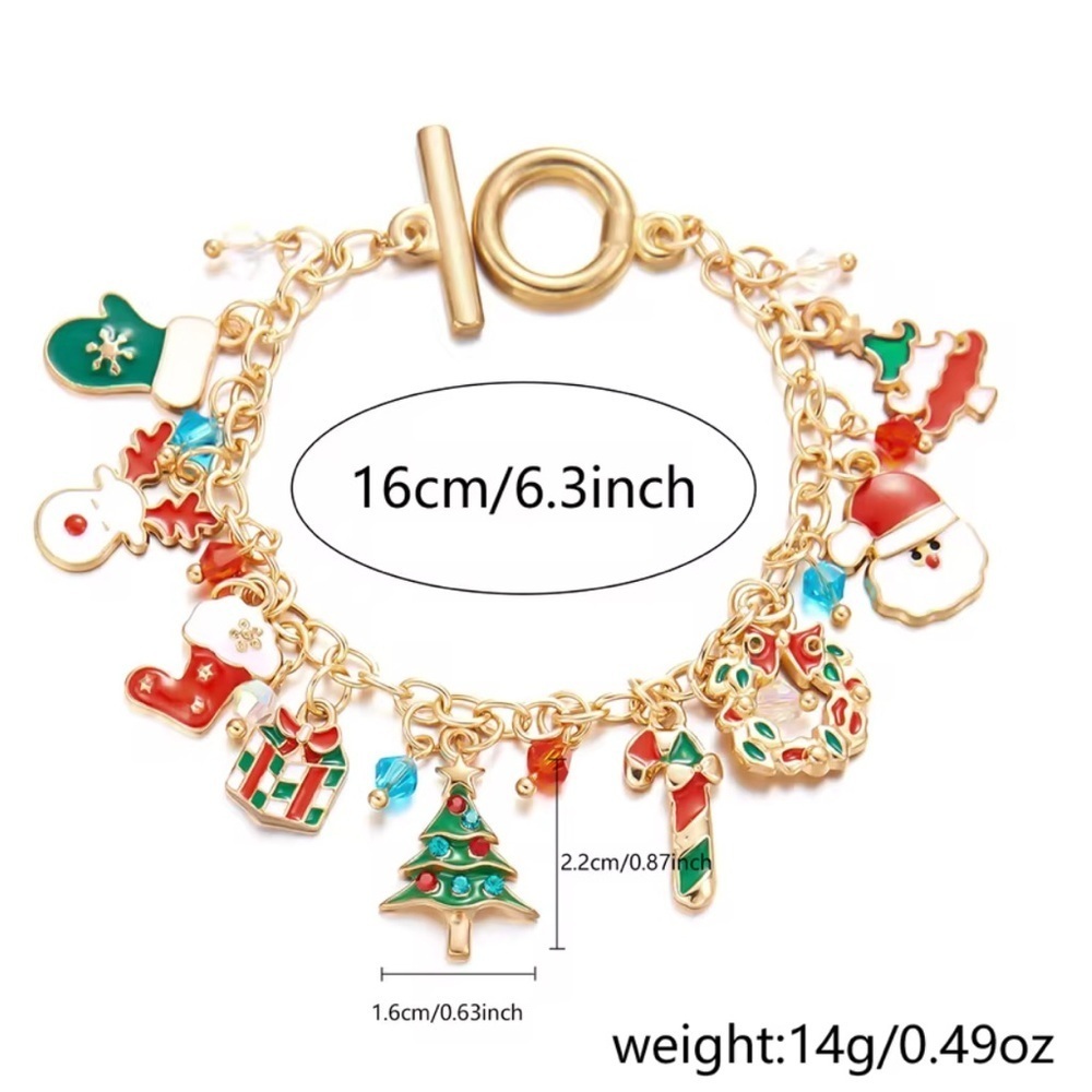 Festive Christmas Gold Charm Bracelet with Santa Snowman Gift Pendants Holiday - Picture 3 of 6
